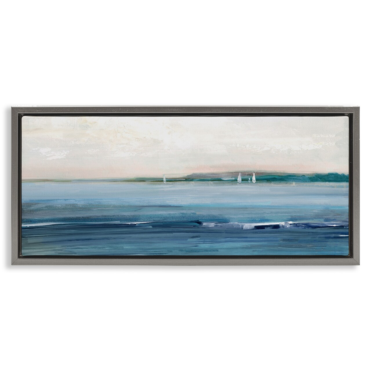 Stupell Industries Morning Sky Abstract Ocean Framed Floater Canvas Wall Art